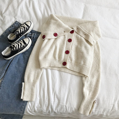 Damaski ajakohane lühike valge ja must kardigan