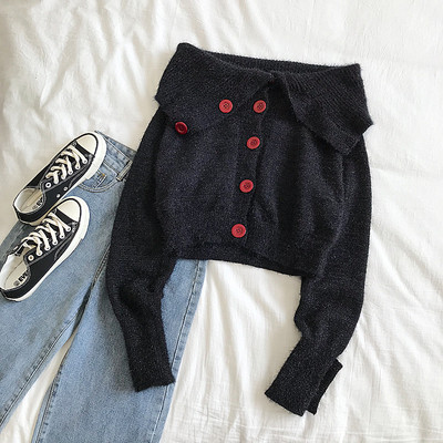 Damaski ajakohane lühike valge ja must kardigan