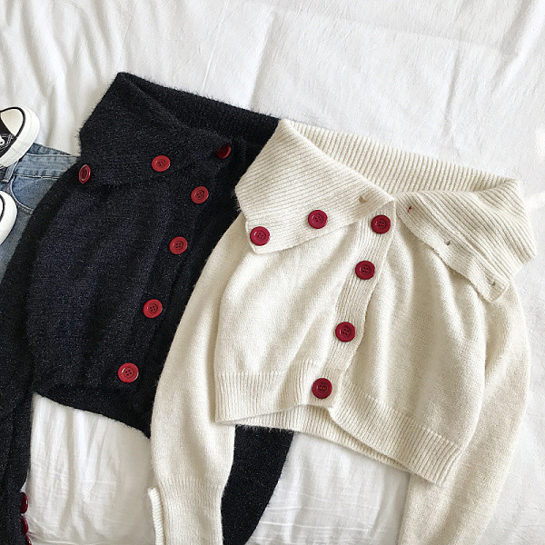 Damaski ajakohane lühike valge ja must kardigan