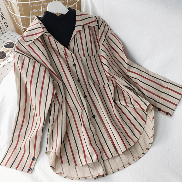 Modern női csíkos ing széles modell