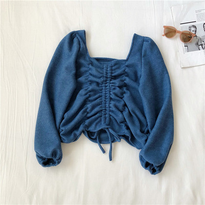 Κομψή κοντή μπλούζα σε μπλε μαύρο και ροζ χρώμα