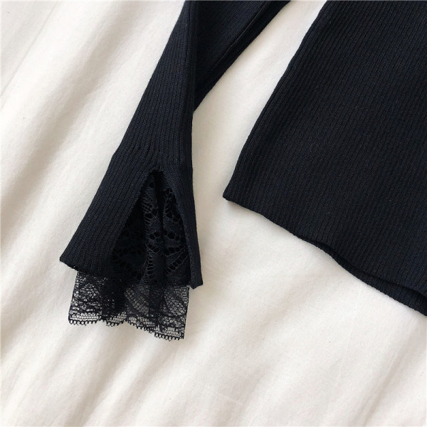 Naiste aktuaalne pluus kolmes värvitoonis nööpide ja pitsiga