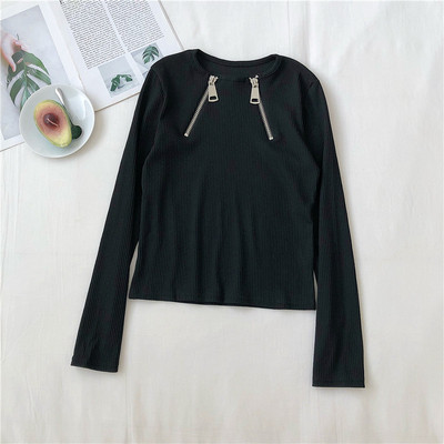 Aktuális női blúz rózsaszín fekete-fehér színben, cipzárral