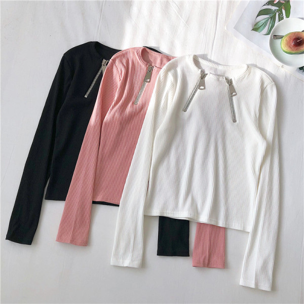 Aktuális női blúz rózsaszín fekete-fehér színben, cipzárral