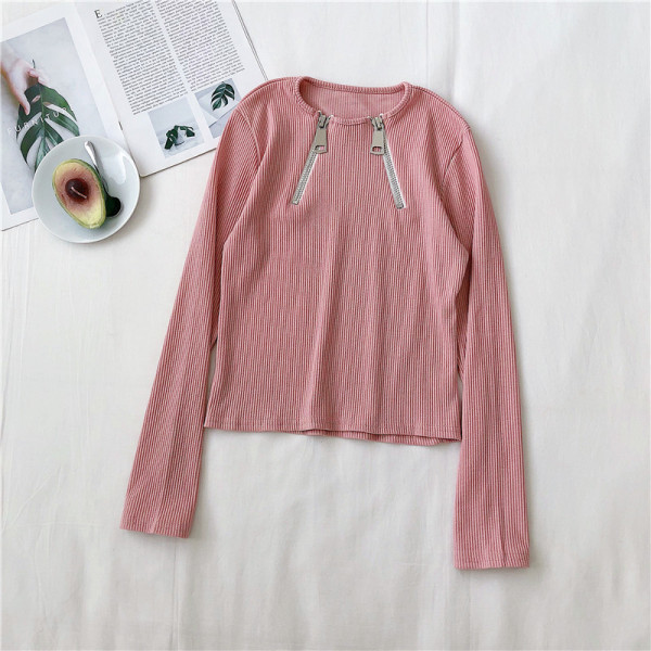 Aktuális női blúz rózsaszín fekete-fehér színben, cipzárral