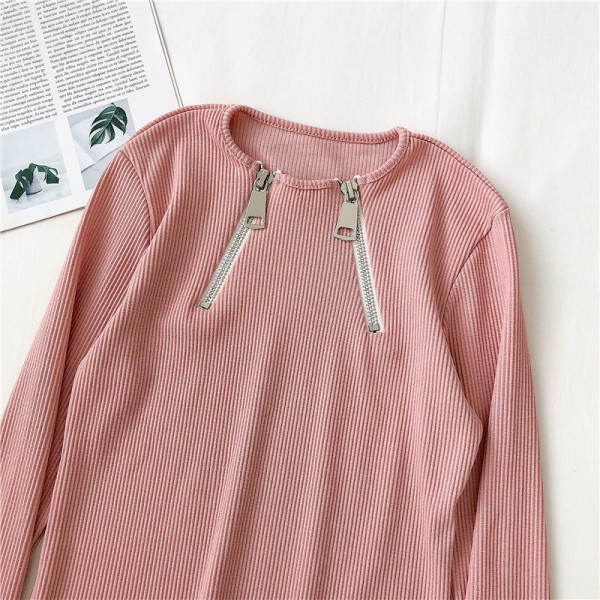 Aktuális női blúz rózsaszín fekete-fehér színben, cipzárral