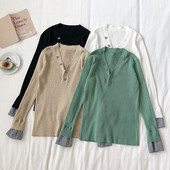 Naiste ajakohane neljas värvitoonis spits-kaelusega pluus