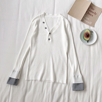 Naiste ajakohane neljas värvitoonis spits-kaelusega pluus