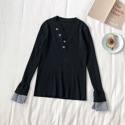 Naiste ajakohane neljas värvitoonis spits-kaelusega pluus