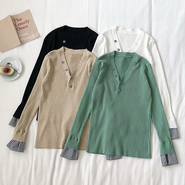 Naiste ajakohane neljas värvitoonis spits-kaelusega pluus