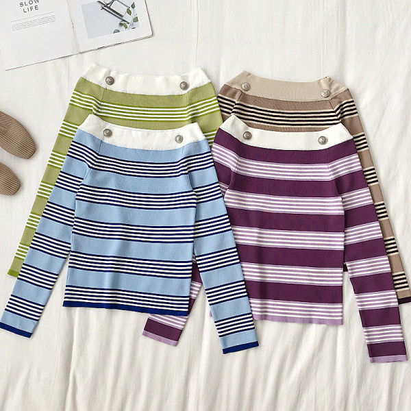 Alkalmi női csíkos blúz négy színben, ovális nyakkivágással