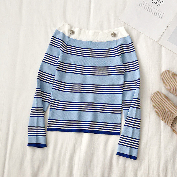 Alkalmi női csíkos blúz négy színben, ovális nyakkivágással