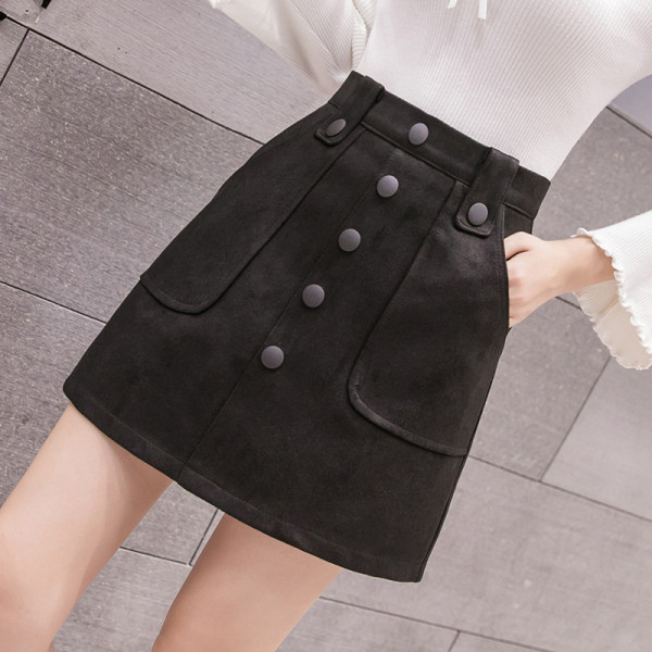 Női modern szoknya magas derékkal, gombokkal, négy színben