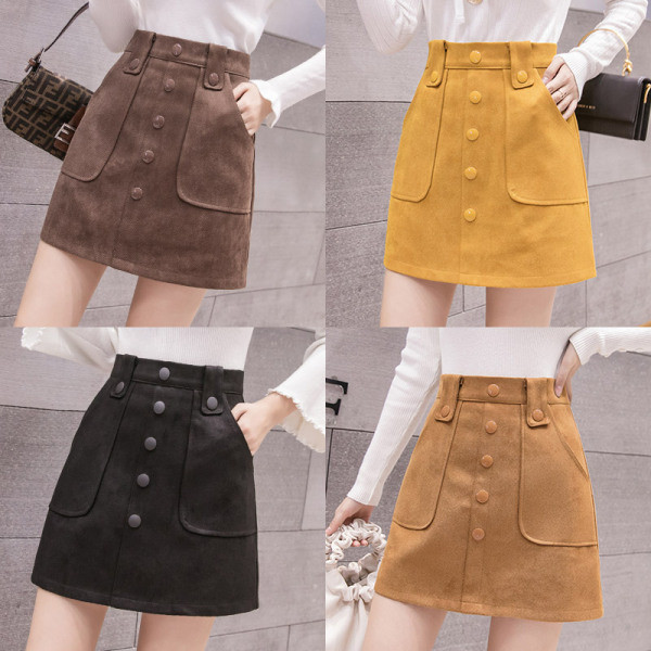 Női modern szoknya magas derékkal, gombokkal, négy színben
