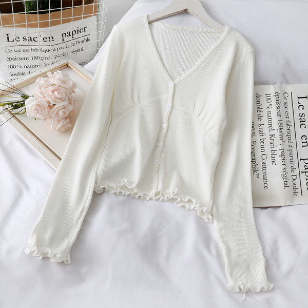 Naiste vabaaja nööpide ja lokkidega kardigan