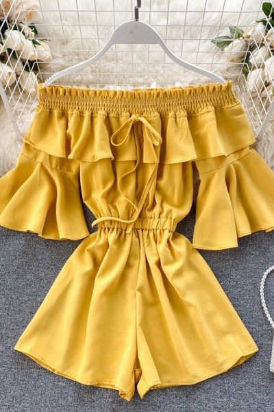 Női overál csupasz váll és rövid ujjú