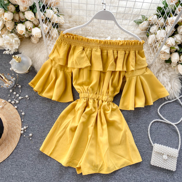 Női overál csupasz váll és rövid ujjú