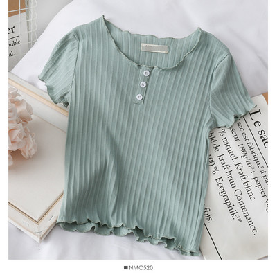 Naiste vabaaja lühikeste varrukate ja nööpidega pluus