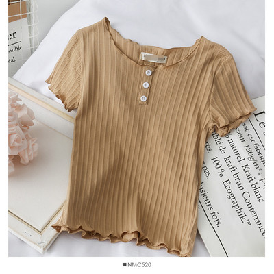 Naiste vabaaja lühikeste varrukate ja nööpidega pluus