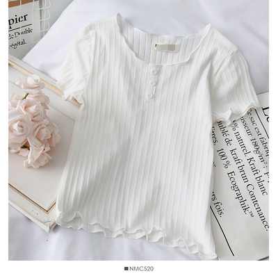 Naiste vabaaja lühikeste varrukate ja nööpidega pluus