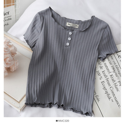 Naiste vabaaja lühikeste varrukate ja nööpidega pluus