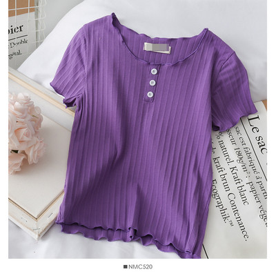 Naiste vabaaja lühikeste varrukate ja nööpidega pluus