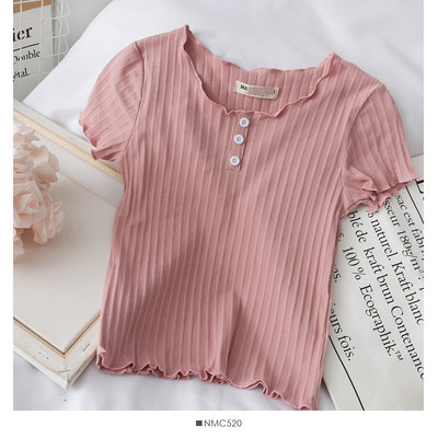 Naiste vabaaja lühikeste varrukate ja nööpidega pluus