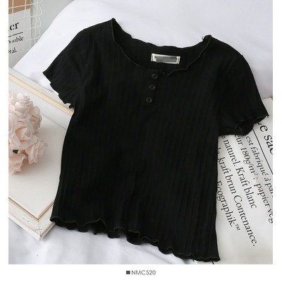 Naiste vabaaja lühikeste varrukate ja nööpidega pluus