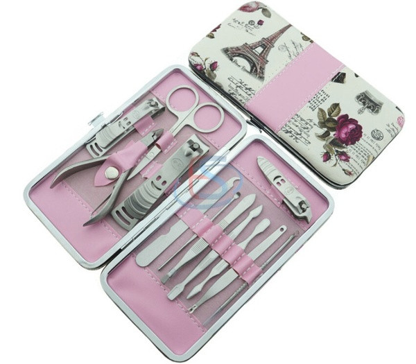 Komplektis 12 küünehooldusvahendit + värvilise mustriga hoiukarp