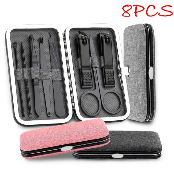 8 in 1 Manicure and pedicure set including eight pieces of stainless steel and storage case