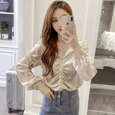 Sametine naiste särk V-kaelusega ja pitselementidega