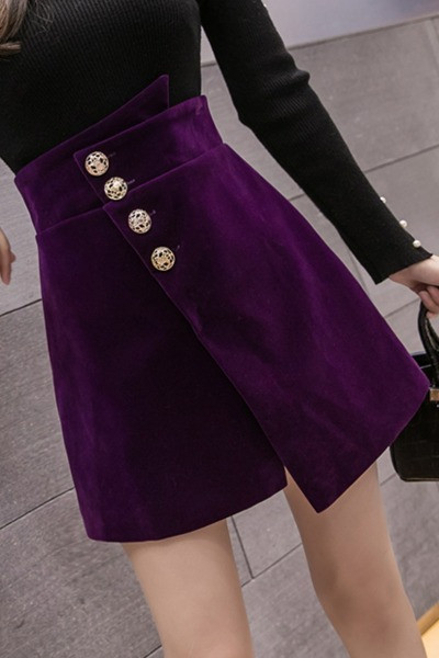 Sametist naiste asümmeetriline kõrge vöökoha ja nööpidega seelik