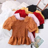 Νέο μοντέλο γυναικεία μπλούζα μοντέλο με κοντά μανίκια και τετράγωνη λαιμόκοψη