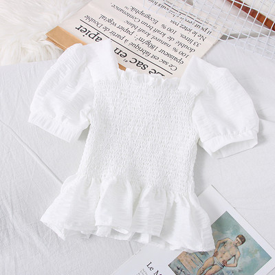 Νέο μοντέλο γυναικεία μπλούζα μοντέλο με κοντά μανίκια και τετράγωνη λαιμόκοψη