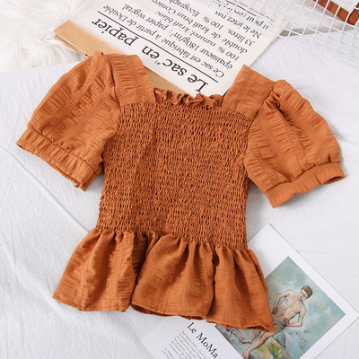 Νέο μοντέλο γυναικεία μπλούζα μοντέλο με κοντά μανίκια και τετράγωνη λαιμόκοψη