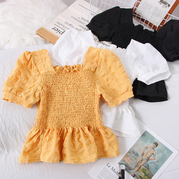 Νέο μοντέλο γυναικεία μπλούζα μοντέλο με κοντά μανίκια και τετράγωνη λαιμόκοψη