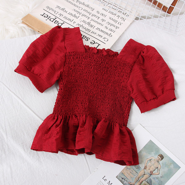 Νέο μοντέλο γυναικεία μπλούζα μοντέλο με κοντά μανίκια και τετράγωνη λαιμόκοψη