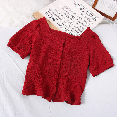 Kandilise kaelusega ja lühikeste varrukatega naiste särk – uus mudel