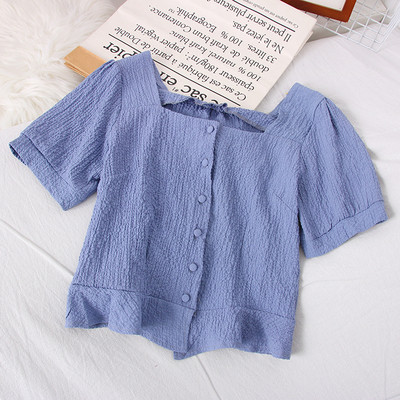 Kandilise kaelusega ja lühikeste varrukatega naiste särk – uus mudel