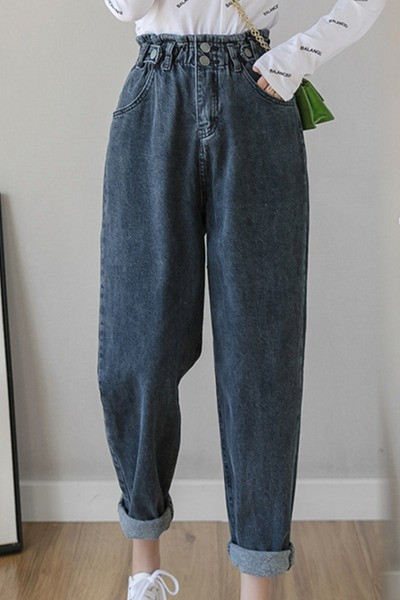 Széles női farmer magas elasztikus derékkal