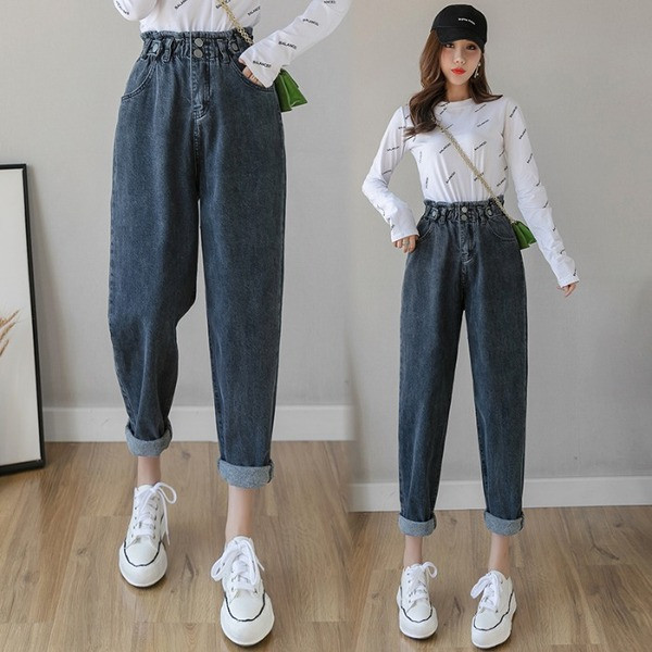 Széles női farmer magas elasztikus derékkal