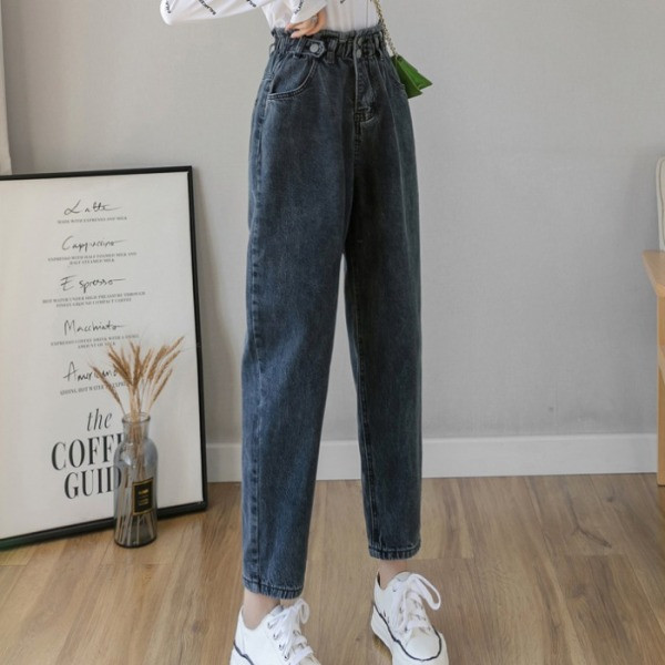 Széles női farmer magas elasztikus derékkal