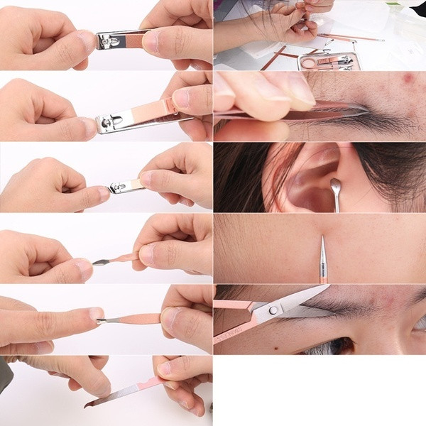 Rinkinį sudaro 18 dalių nerūdijančio plieno manikiūrui ir pedikiūrui