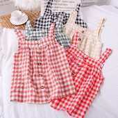 Igapäevane naiste ruuduline rihmade ja nööpidega topp