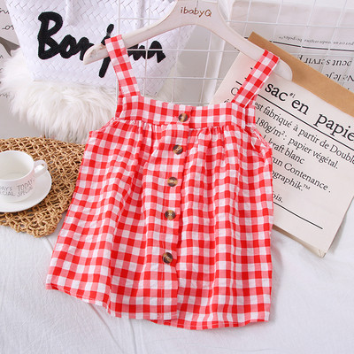 Igapäevane naiste ruuduline rihmade ja nööpidega topp