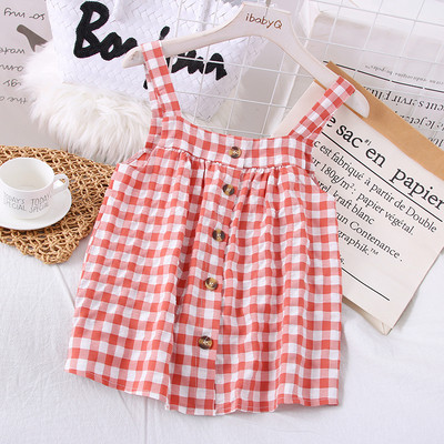 Igapäevane naiste ruuduline rihmade ja nööpidega topp