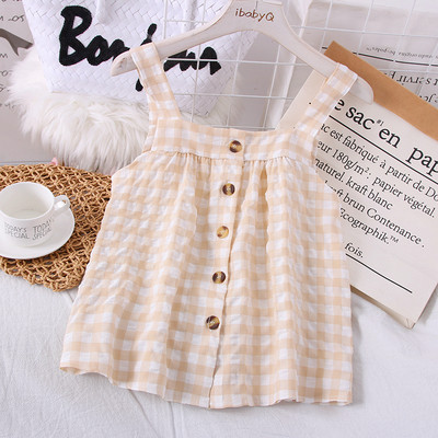 Igapäevane naiste ruuduline rihmade ja nööpidega topp