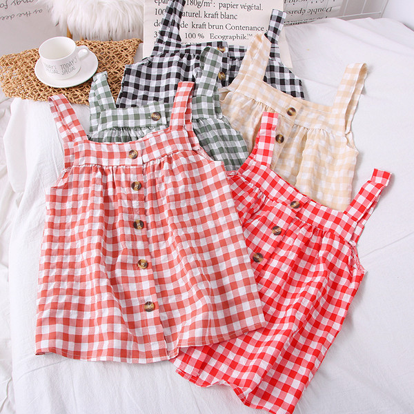 Igapäevane naiste ruuduline rihmade ja nööpidega topp