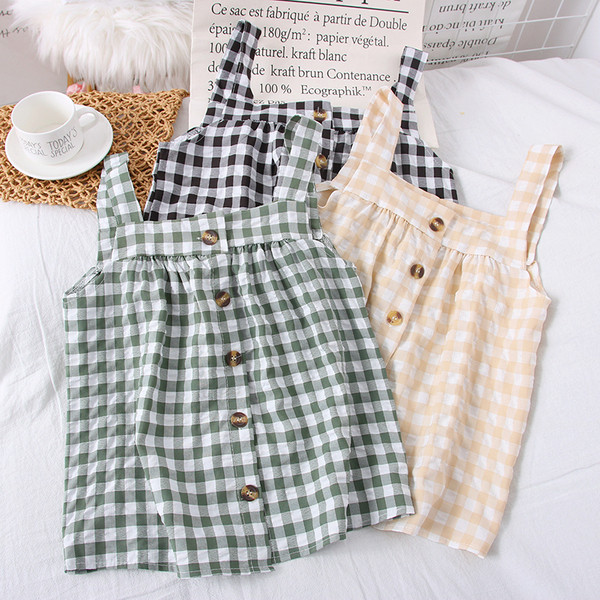 Igapäevane naiste ruuduline rihmade ja nööpidega topp