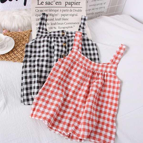 Igapäevane naiste ruuduline rihmade ja nööpidega topp